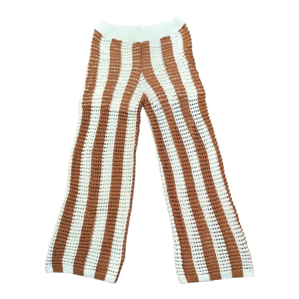 Solitaire Crochet Wide Leg Striped Coastal Boho Pants Size Medium